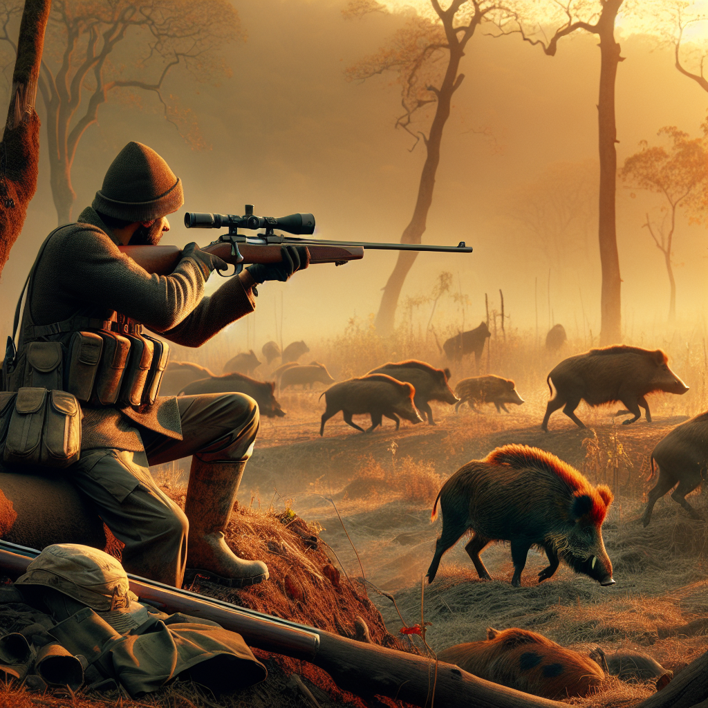 Chasseur prélève un sanglier lors d'une battue