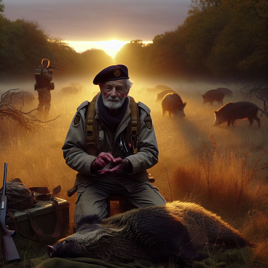 Héros Inattendu Protégeant des Sangliers Pendant la Chasse