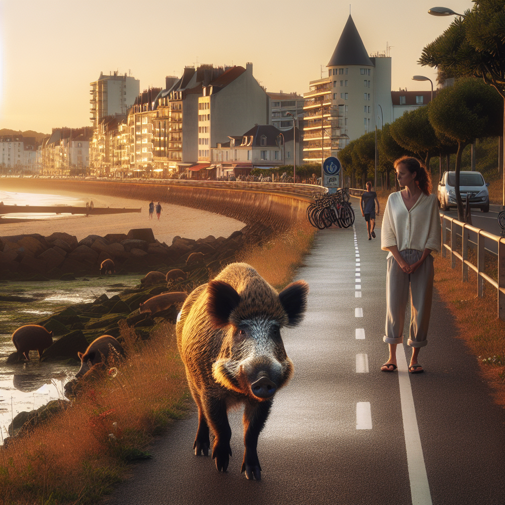 Un Sanglier Sur Une Piste Cyclable Aux Sables-d’Olonne