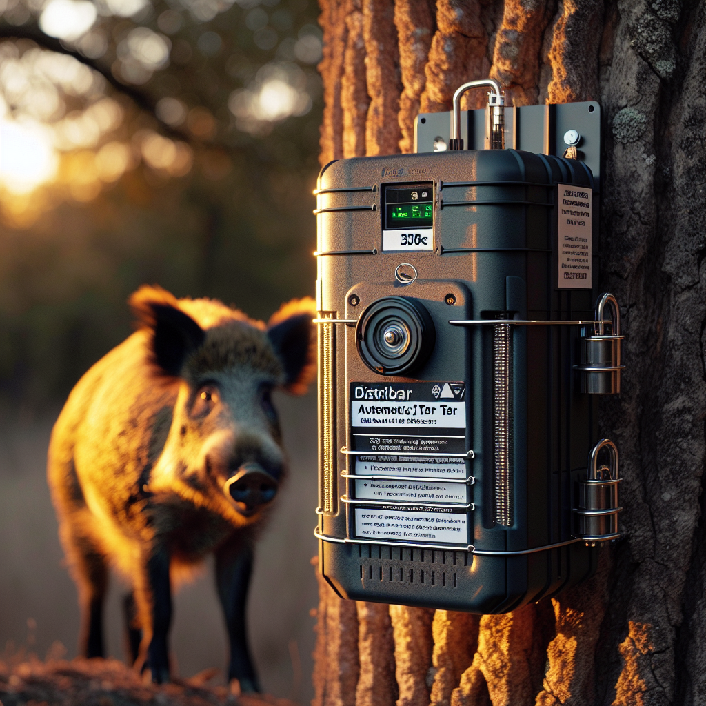 Essai du distributeur de goudron automatique Distriboar pour les sangliers