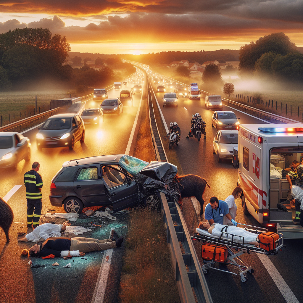 Conductrice et Fille Blessées en Évitant un Sanglier sur l'Autoroute en Dordogne