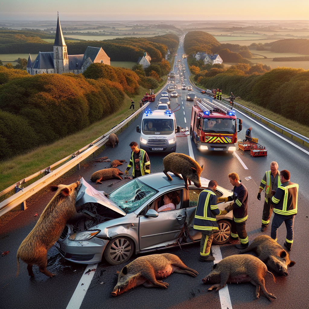 En Normandie une voiture percute douze sangliers sur l'autoroute