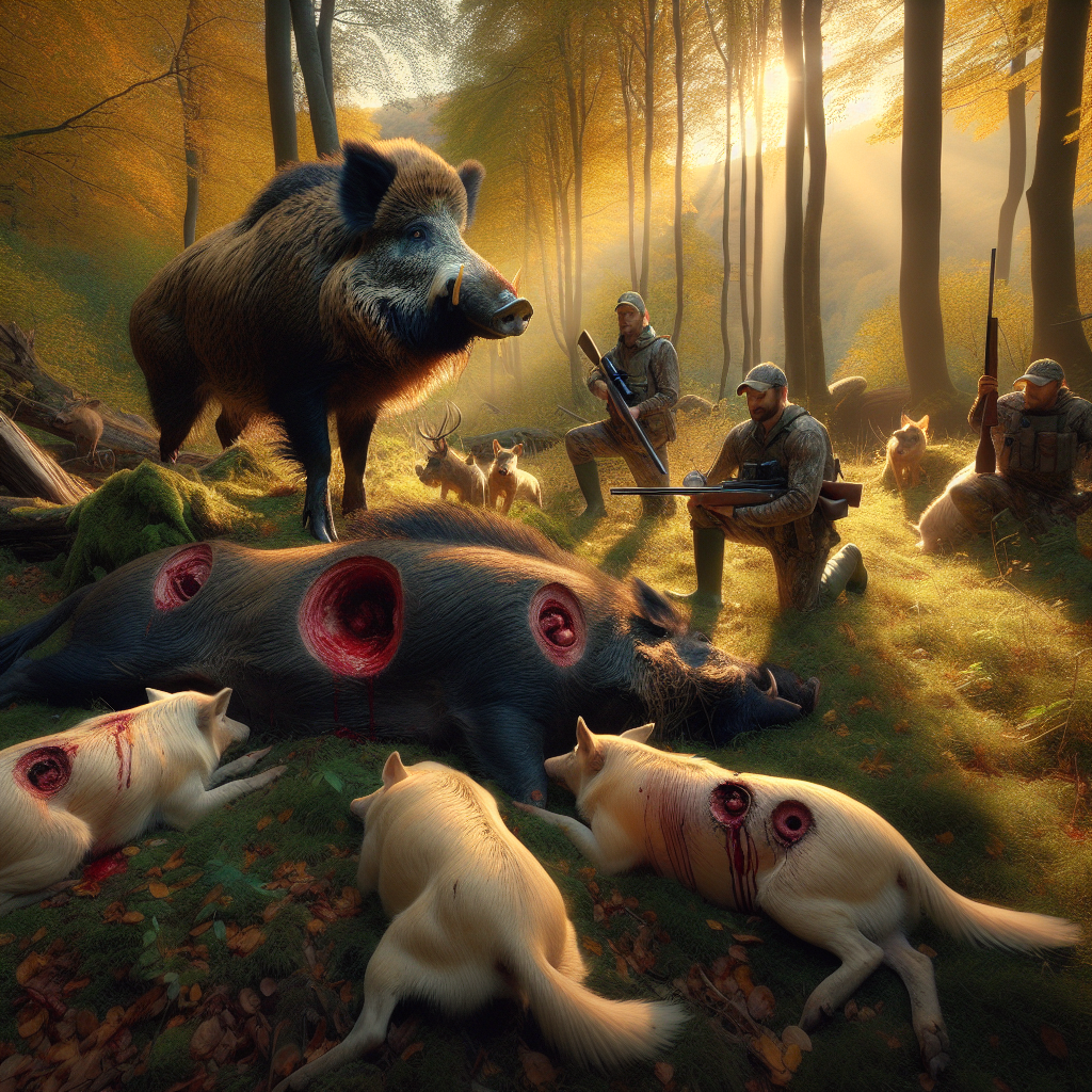 Lot Trois chiens blessés par un sanglier