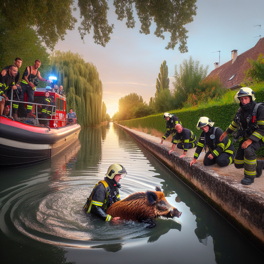 Un sanglier sauvé du canal à Juvigny par les pompiers