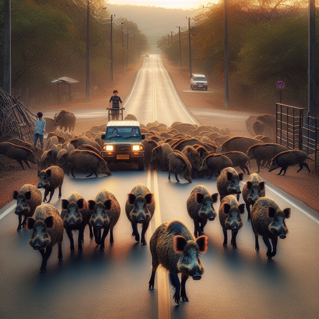 Un automobiliste face aux sangliers