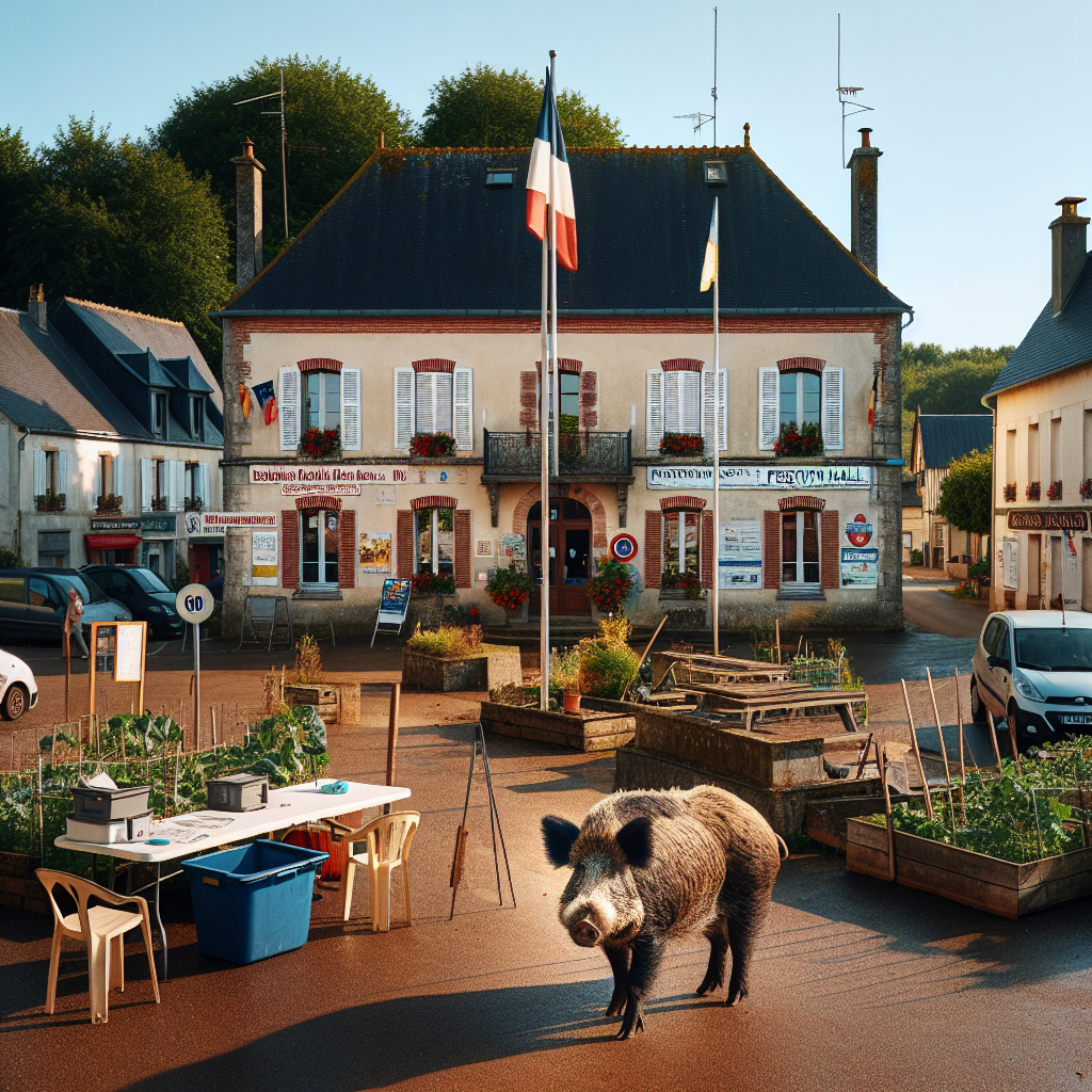 Un sanglier devant la salle des fêtes de Vignats