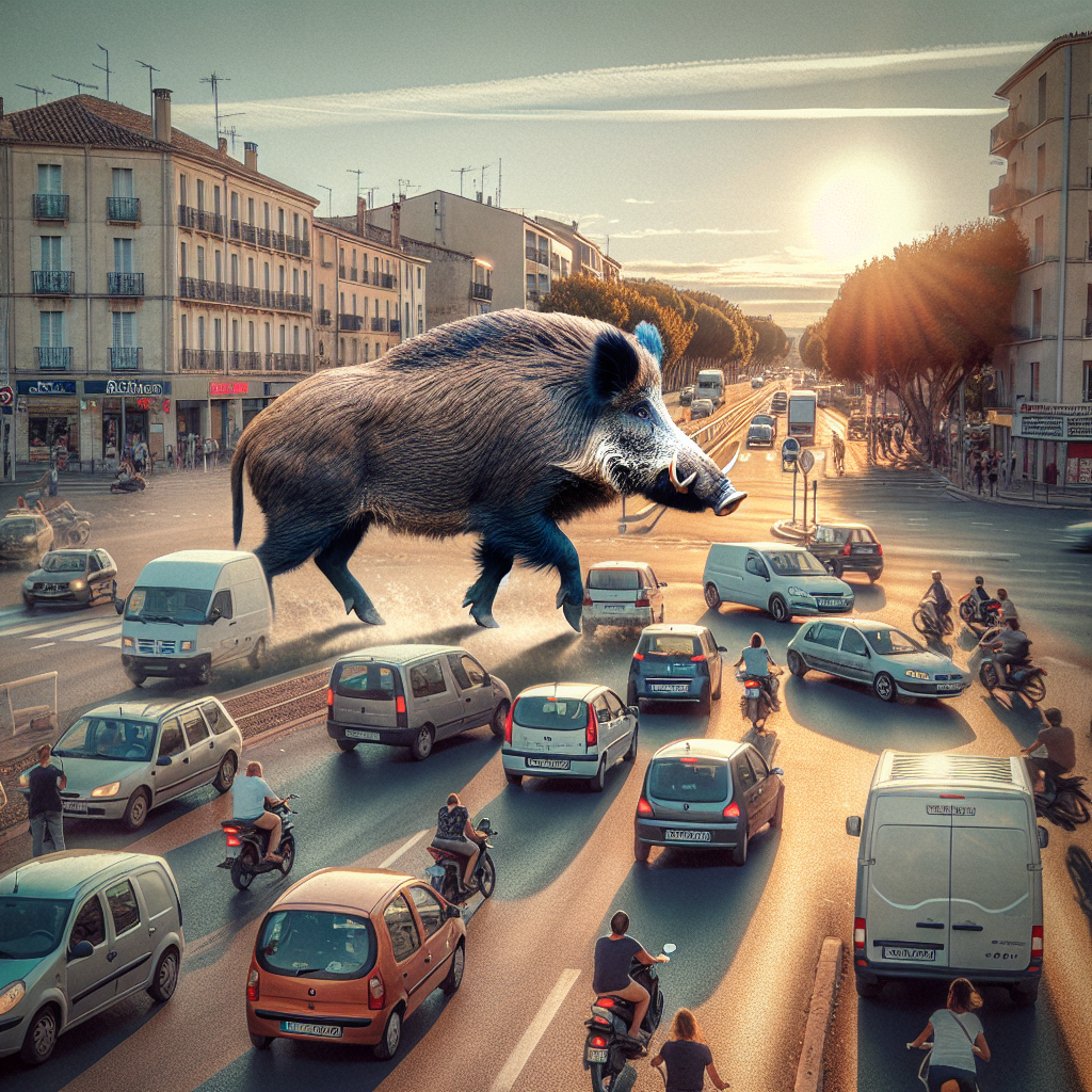 Un sanglier traverse un rond-point à Montpellier sous les yeux des automobilistes